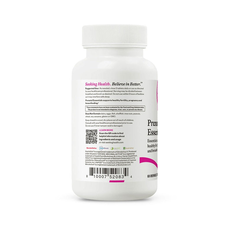 Prenatal Essentials Chewable - 60 Chewable Tablets | Seeking Health