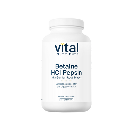 甜菜鹼HCL、胃蛋白酶和龍膽根提取物-225膠囊 | Vital Nutrients