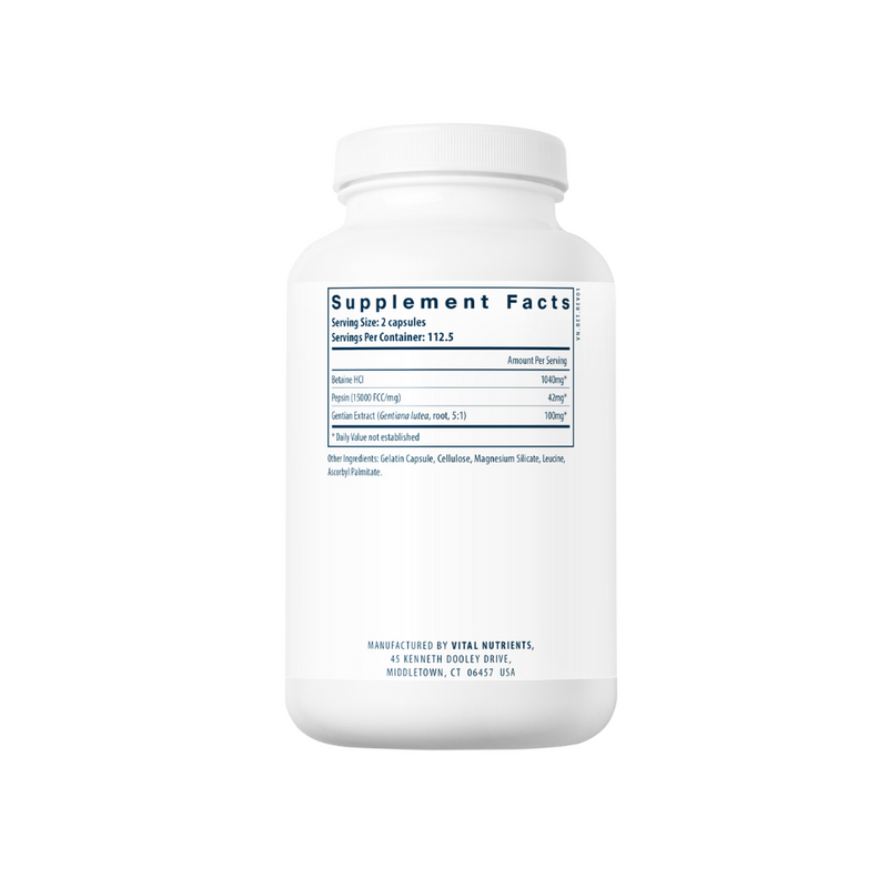 Betaine HCL, Pepsin and Gentian Root Extract - 225 Capsules | Vital Nutrients