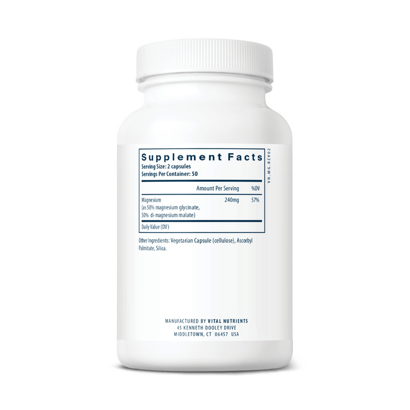 鎂（丙氨酸鹽/苹果酸鹽）120毫克 - 100膠囊 | Vital Nutrients