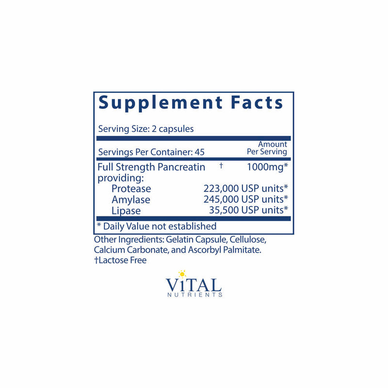 胰酶1000毫克（全效）- 180膠囊 | Vital Nutrients